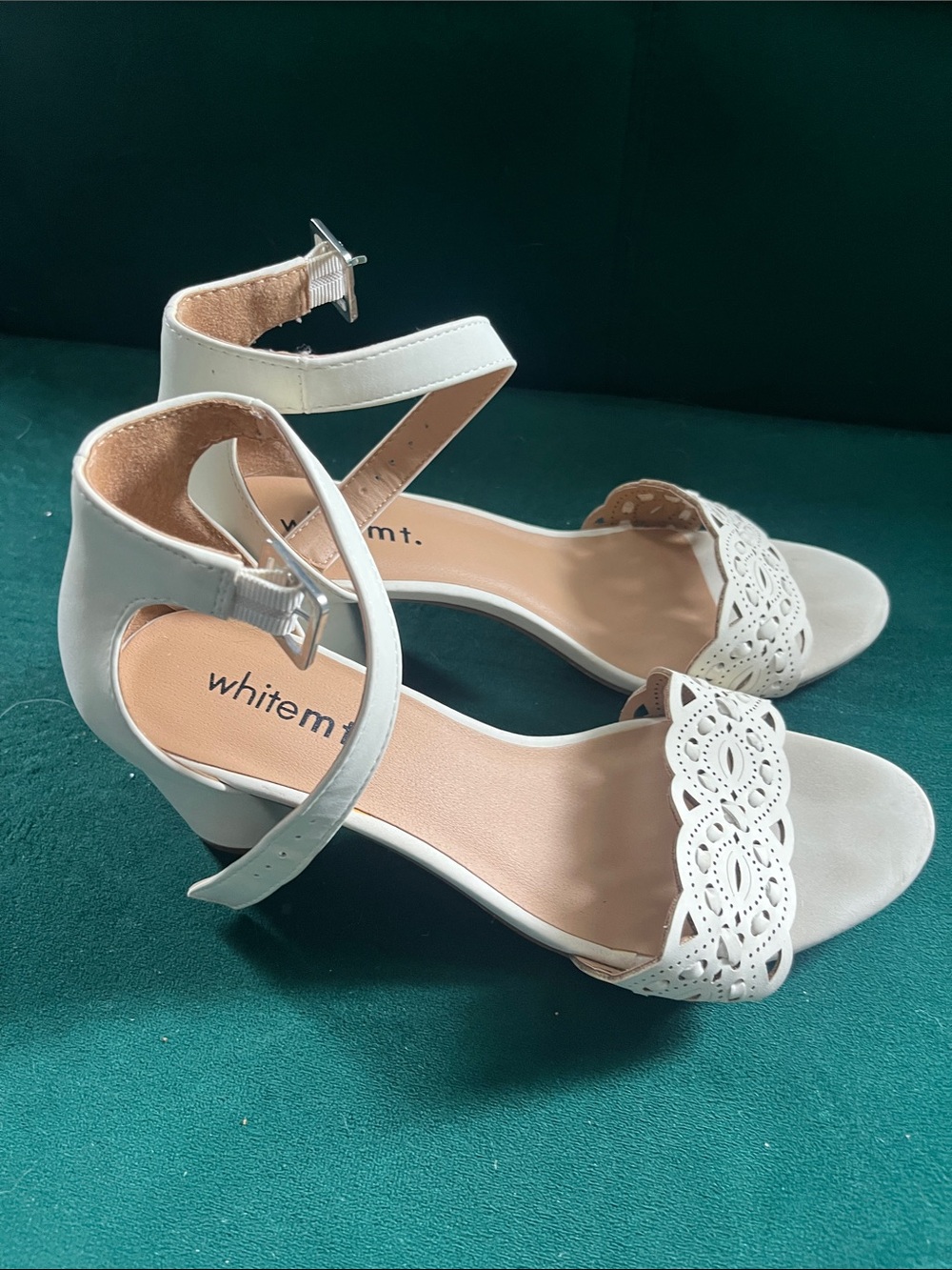 White Mt. Women's White Ankle-Strap Block Heel Sandals